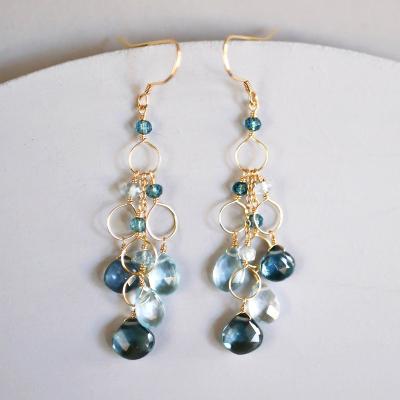 China Romantic Green Blue Statement Earrings 925 Gemstone Quartz Blue Waterfall Earrings Silver Blue Chandelier Earrings for sale