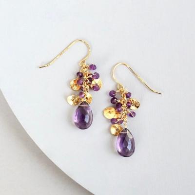 China Romantic Purple Amethyst Earrings For Women Amethyst Gold Dangle Earrings Amethyst Drop Earrings for sale