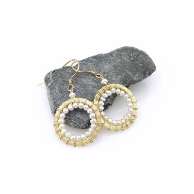 China Tasty gold pearl earrings circle pearl earrings small gold romantic pearl earrings for sale