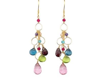 China Colorful Iolite Garnet Light Pink Gemstone Peridot Earrings Rainbow Statement Earrings BOHEMIA Gemstone Chandelier Earrings for sale