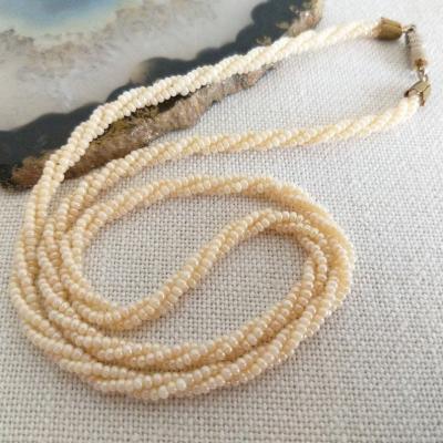 China TRENDY Twisted Seed Beads Necklace Antique 3 Strand Twisted Seed Beads Necklace Ivory Tone Seed Beads Necklace for sale