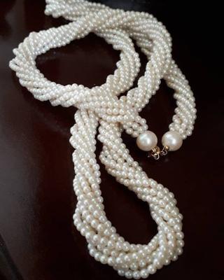 China TRENDY vintage twisted multistrands faux pearl beaded necklace along for sale