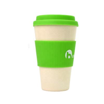 China 400ML Viable Bamboo Fiber Degradable Coffee Cup Reusable Degradable Coffee Mug With Silicone Lid And Sleeve for sale