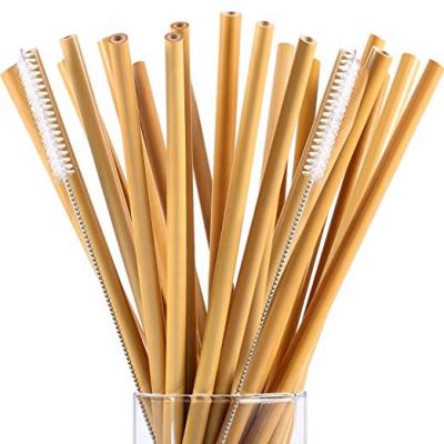 China Beverage Factory Directly Drinking Slim Eco Friendly Sales Customized Logo Reusable 100% Natural Nature Organic Yellow Bamboo Straws With Brush for sale