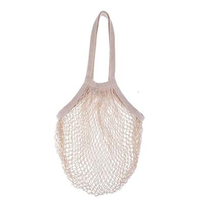 China Nature Eco-friendly Beige Organic Cotton Mesh Net Handle Shopping Bags Reusable Product Bags Grocery Bags With Handle For Vegetable And Fruit for sale