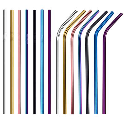 China 267*6mm Viable Colorful 30oz Gold Bent Reusable Eco-Friendly Edible Safety F304 Stainless Steel Metal Straight Drinking Straws Set for sale