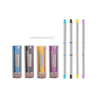 China Four Leaf Clover Telescopic Reusable Portable Stainless Steel Viable Collapsible Folding Drinking Straws Set With Cleaning Brush for sale