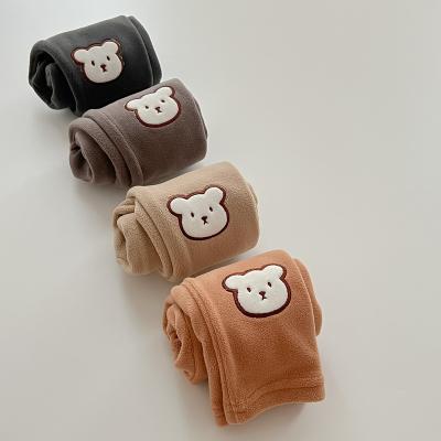 China Baby Kids Toddler Winter Fleece Velvet Cartoon Bear Thick Warm Thermal Gaiters Color Fade Proof Autumn Outwear Pants for sale