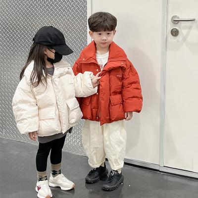 China Custom Windproof Designer Children's Winter Warm To Thicken Padded Clothes Toddler Boy Girl Crop Bubble Stripper Puff Goose Down Coat&Jacket for sale