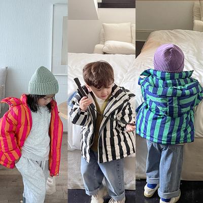 China 2022 Autumn Winter Children's Fancy Children's Boy Girl's Warm Thick Clothes Toddler Windproof Cover Up Striped Hooded Striped Down Jacket Puff Coat for sale