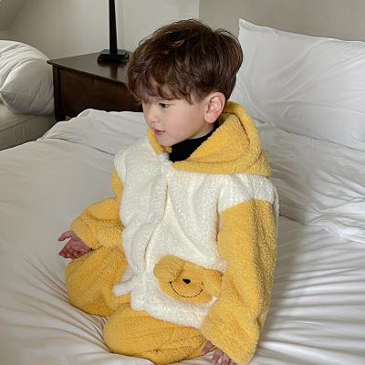 China Cartoon Breathable Bear Kids Boy Girl Autumn Winter RTS Lambswool Soft Fur Outwear Pajama Set Loungewear Clothing 2-7 Years for sale