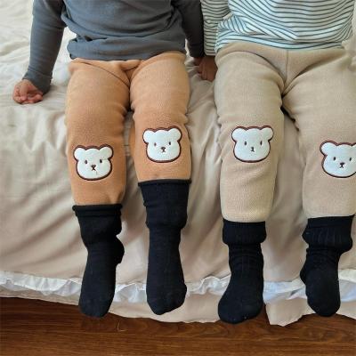 China Thick Warm Thermal Fleece Velvet Cartoon Bear Gaiters Kids Baby Boy Toddler Winter Fade Proof Autumn Color Outwear Pants for sale