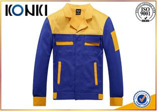 China Formal Worker Custom Jackets Blue And Yellow Uniform Fashion Tops for sale