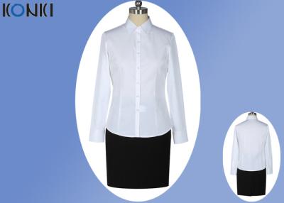 China Office Uniform Shirts For Women , Perfect Long Sleeve White Shirt With Collar for sale