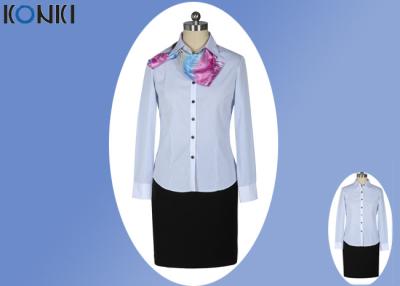 China Modern Corporate Office Uniforms Ladies / Blue And White Stripe Shirt for sale