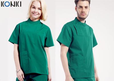 China Mens Medical Scrubs Uniforms , Short Sleeve Cotton Surgical Gown Green for sale