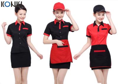 China Rote und schwarze Farbrestaurant-Hemd-Uniformen für Kellnerinnen zu verkaufen