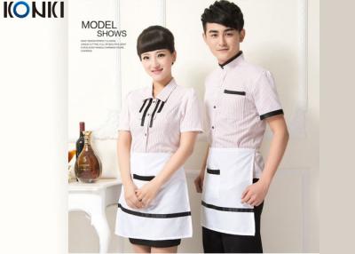 China Casual Restaurant Staff Uniforms , Custom Short Sleeve Stripe Shirt for sale