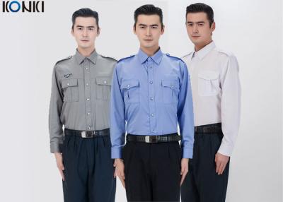 China Dos uniformes masculinos do agente da segurança do algodão do poliéster camisa longa azul da luva à venda