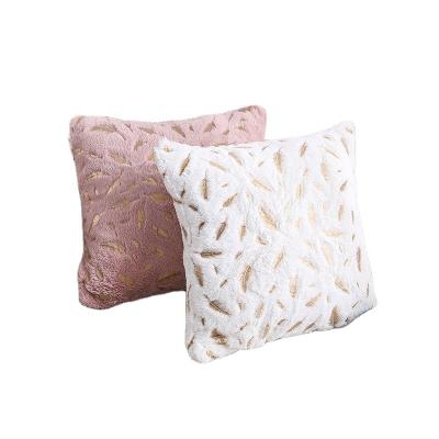 China PORTABLE European Reversible Pillow Case Plush Gold Foil Glitter Feather Pillow Case Office Cushion Covers Pillowcase for sale