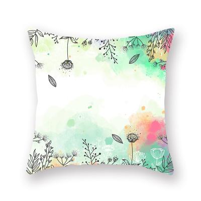 China Factory PORTABLE Nordic Green Hand Painted Pillowcase Watercolor Pillow Cushion Digital Printing Lumbar Backrest for sale