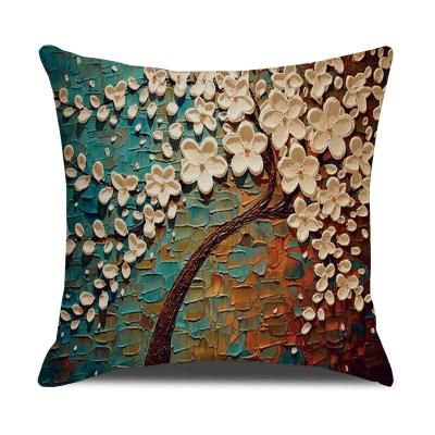 China PORTABLE Custom Home Decorative Nordic Oil Painting Tree Vintage Flower Pillow Case Pillow Cover for sale