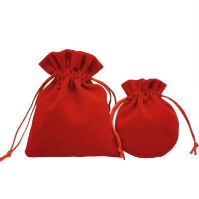 China Luxury High Quality Low Price Red Velvet Drawstring Gift Bag for sale