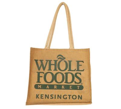 China Brand Whole Green Market Foods Cotton Tote Handle Jute Handled Silk Printed Shopping Bag for sale