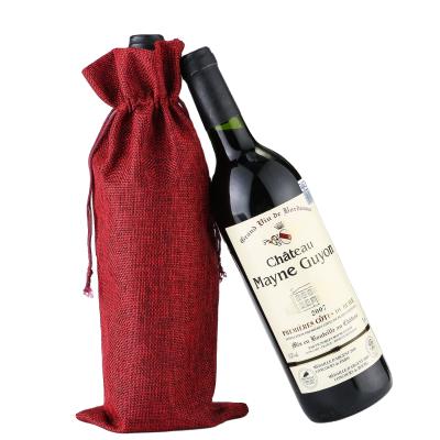 China Eco Handled Printed Custom Logo Burlap Drawstring Gift Plain Wine Bottle Jute Bags Pouch for sale