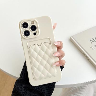 China Fashion Rhombus Plaid Pattern Shockproof Phone Case For iPhone 14 11 Pro Max Protective Case Back Cover Silicone Card 12 13 Holder for sale