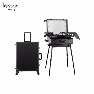 China Fashion Keyson Fashion Trolley Cosmetic Case Trolley Makeup Artist Case with Light Mirror Portable Makeup Station for sale