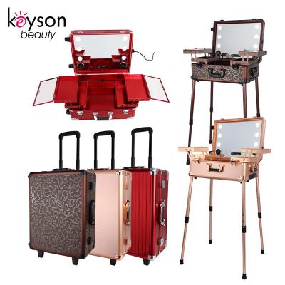 China Fashion Aluminum Studio Case Professional Keyson Trolley Lighted Makeup Case Makeup Case With Lights for sale