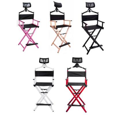 China (Height) adjustable director chair with headrest hairdressing barber chair with footrest aluminum makeup chair for sale