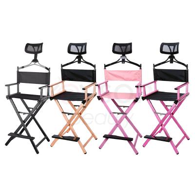 China (Size)Adjustable Professional Makeup Artist Directors Chair Light Weigh Salon Foldable Chair Aluminum Makeup Chair With Headrest for sale