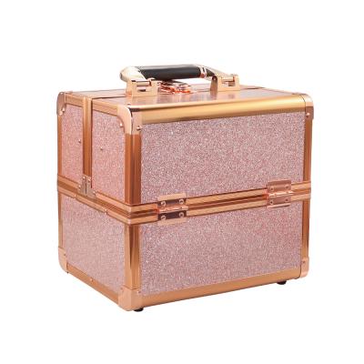 China Wholesale Fashion KEYSON FACTORY Multi-dividers Makeup Train Case Rose Gold Makeup Vanity Case With Trays Gift Box For Women Beauty Case for sale