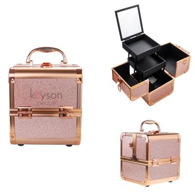 China Fashion Keyson Makeup Train Case Cosmetic Box Cosmetic Box and Portable Paraphernalia Kit Carrying Handle of 4 Foldable Trays for sale