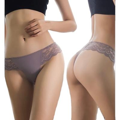 China Sexy Panties Girls Underwear Girls Lace Bow Thong Women Ice Panties Briefs Breathable Waist Antibacterial Female Silk Ladies Low Waist Briefs for sale