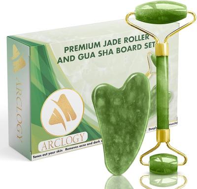 China Natural Green Facial Anti Aging Jade Roller Best Price Face Lift And Gua Sha With Jade Roller Set for sale