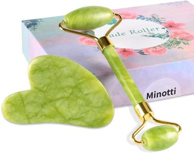 China Hot Natural Free Anti Aging Jade Roller Gua Sha Face Massager Set 100% Face Lift Jade Facial Rollers Amazon Noise for sale