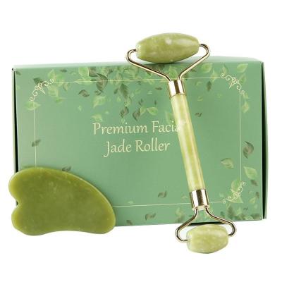 China Natural Free Anti Aging Jade Roller Gua Sha Face Massager Set From Face Lift Factory Wholesale 100% Jade Facial Roller Noise for sale