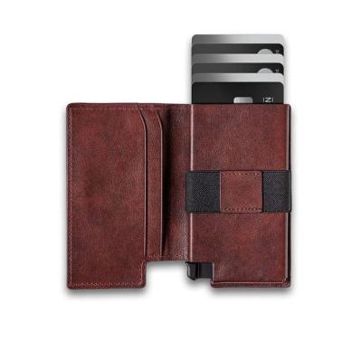 China Eco-friendly / Convenient / Business / Lifestyle Card Holder Auto Wallet With RFID Blocking Aluminum Premium Metal Leather PU Pattern Case Card Automatic Quick Access cover for sale