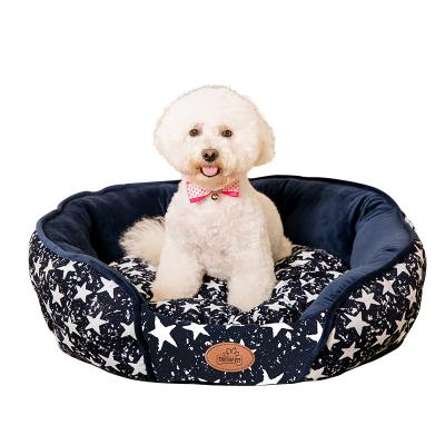 China Breathable Deep Blue Warm Detachable Star Profile Pet Bed For Little Dog And Cat for sale