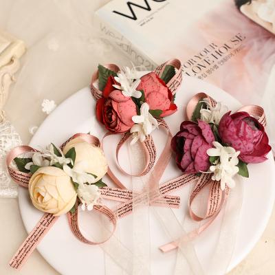 China Silk flower the creative wedding of new double strap bridesmaid hand flower head flower wrist decoration for sale