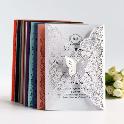 China Europe Customized Laser Wedding Invitation Hollow Butterfly Lace Wedding Invitation Beautiful Map for sale