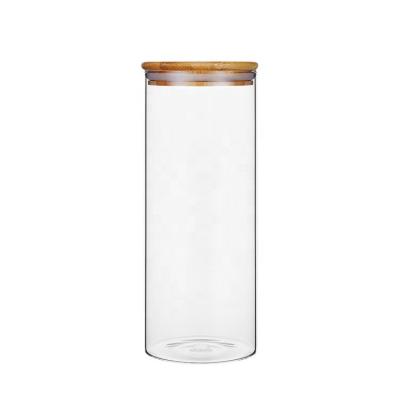 China Freshness Factory Sale Airtight Glass Container Directly Bamboo Lid Glass Wide Mouth Storage Jar for sale