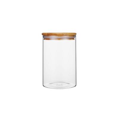 China Freshness Preservation 975ML Kitchen Food Storage Glass Jar With Bamboo Wooden Lid Glass Jar With Lid for sale