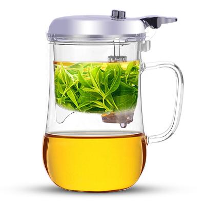 China Sustainable Borosilicate Glass Teapot Desktop Tea Tile Filtration Heat Resistant Cup Tea-for-One Set With Lid for sale