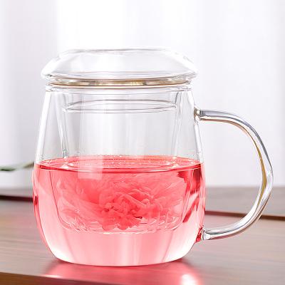 China Household Flower Tea Cup Viable Transparent Tea Cup With Cover Heat Resistant Glass Mug for sale