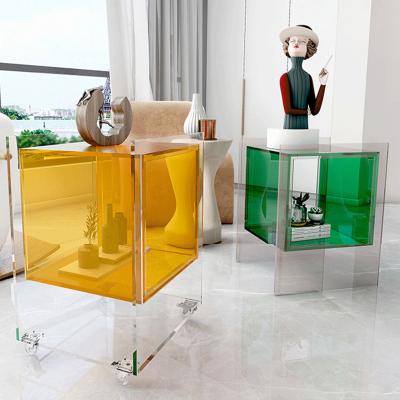 China Nordic Modern Acrylic Table Counter Bedside Table Shelf Office Coffee Table Living Room Bedroom Movable Sofa Side Eco-friendly Material for sale