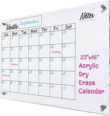 China Reusable Clear Acrylic Wall Calendar Custom Printed Reusable Wall Mounted Acrylic Dry Erase Sign Calendar for sale